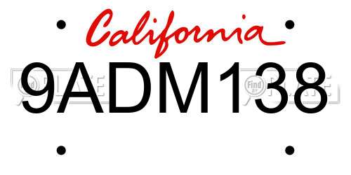 9ADM138 California License Plate