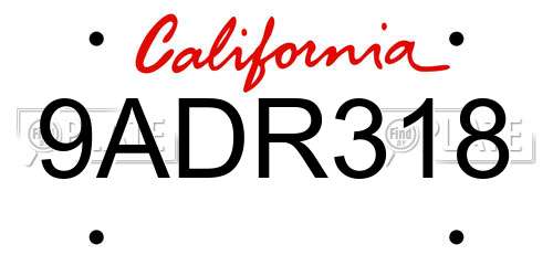 9ADR318 California License Plate