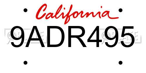 9ADR495 California License Plate
