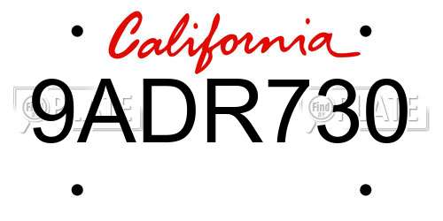 9ADR730 California License Plate