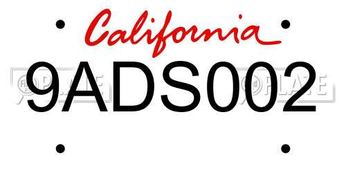 9ADS002 California License Plate