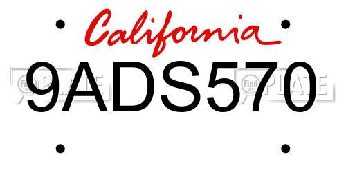 9ADS570 California License Plate