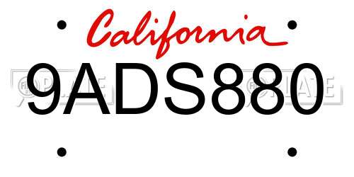 9ADS880 California License Plate