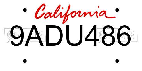 9ADU486 California License Plate