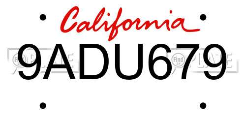 9ADU679 California License Plate