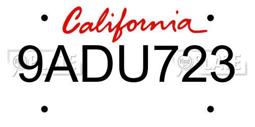 9ADU723 California License Plate