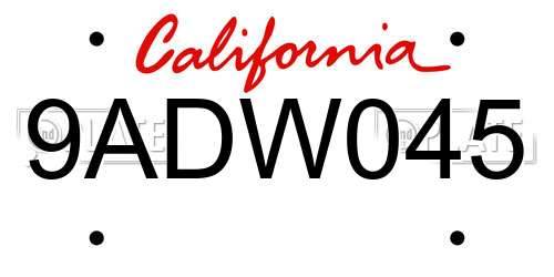 9ADW045 California License Plate
