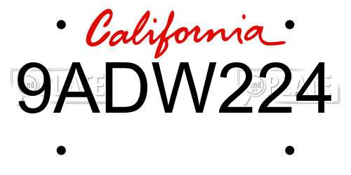 9ADW224 California License Plate