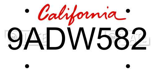 9ADW582 California License Plate