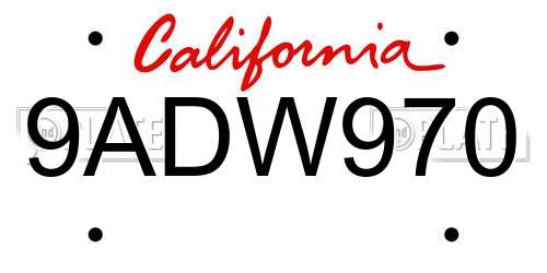 9ADW970 California License Plate