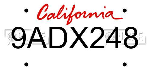 9ADX248 California License Plate