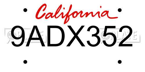 9ADX352 California License Plate
