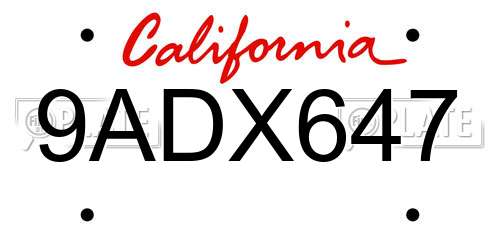 9ADX647 California License Plate