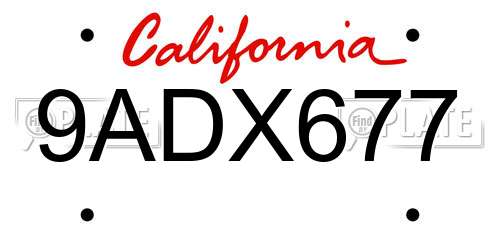 9ADX677 California License Plate