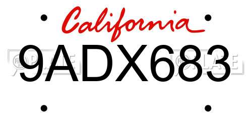 9ADX683 California License Plate
