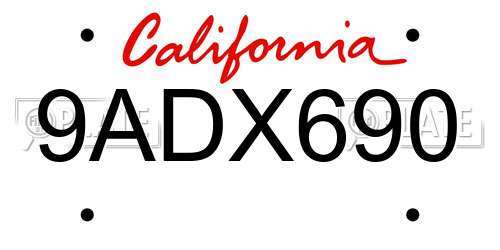 9ADX690 California License Plate