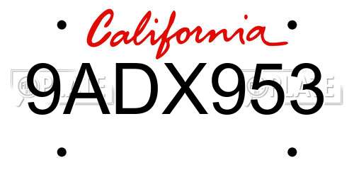 9ADX953 California License Plate