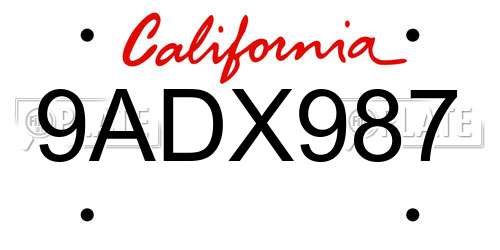 9ADX987 California License Plate