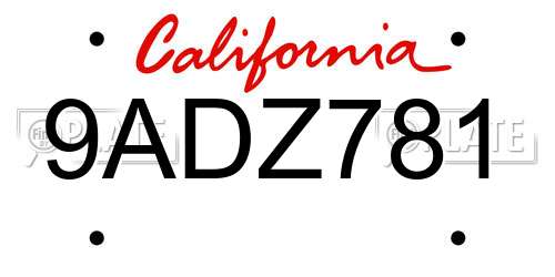 9ADZ781 California License Plate