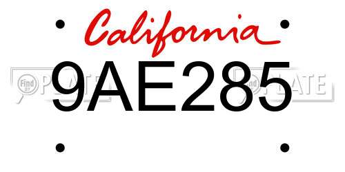 9AE285 California License Plate