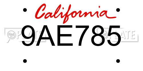9AE785 California License Plate