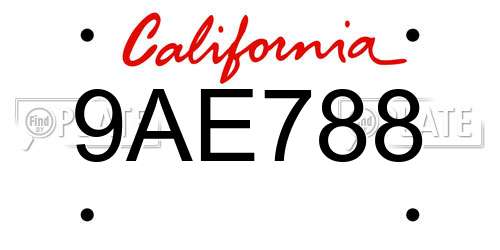 9AE788 California License Plate