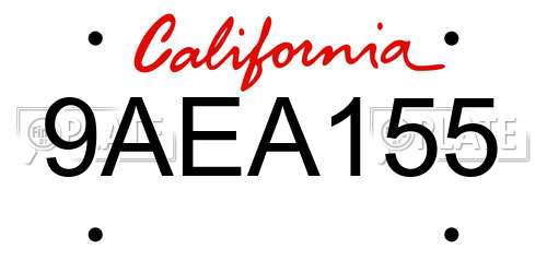 9AEA155 California License Plate
