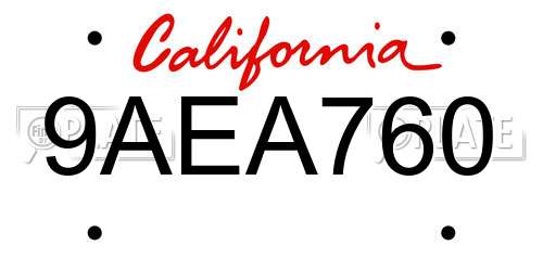 9AEA760 California License Plate