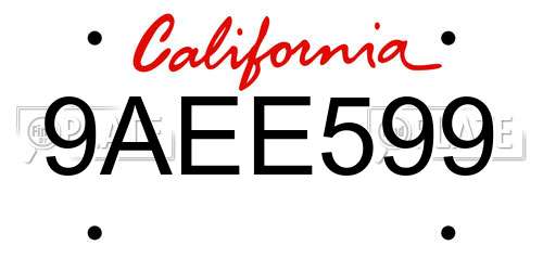 9AEE599 California License Plate