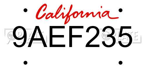 9AEF235 California License Plate