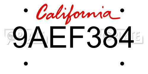 9AEF384 California License Plate