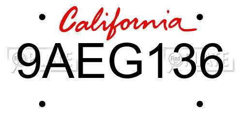9AEG136 California License Plate