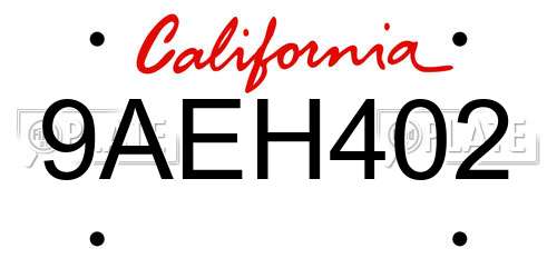 9AEH402 California License Plate