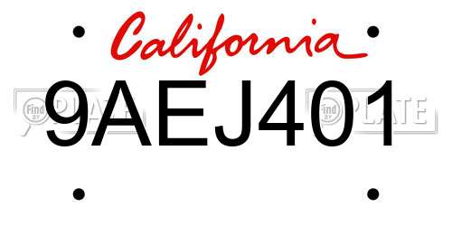 9AEJ401 California License Plate