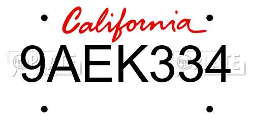 9AEK334 California License Plate
