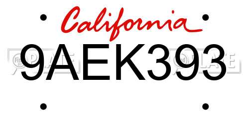 9AEK393 California License Plate