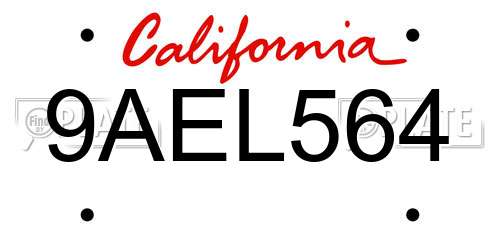 9AEL564 California License Plate