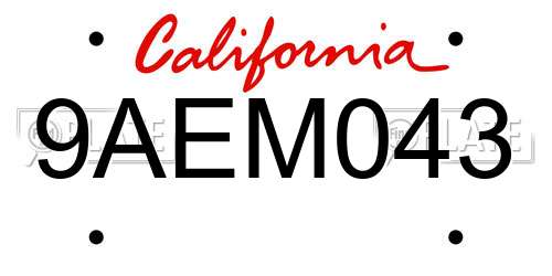 9AEM043 California License Plate