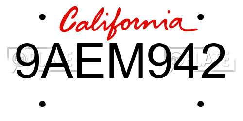 9AEM942 California License Plate