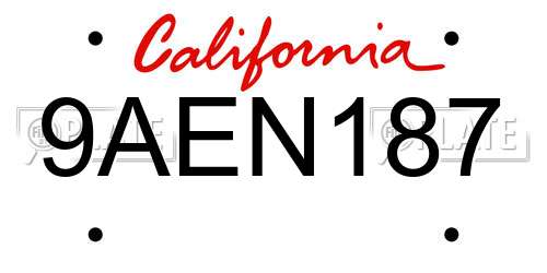 9AEN187 California License Plate