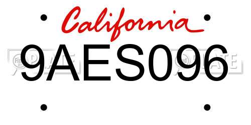 9AES096 California License Plate