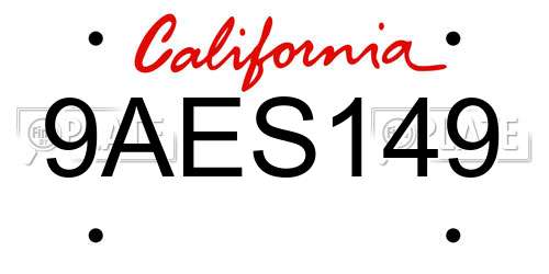 9AES149 California License Plate