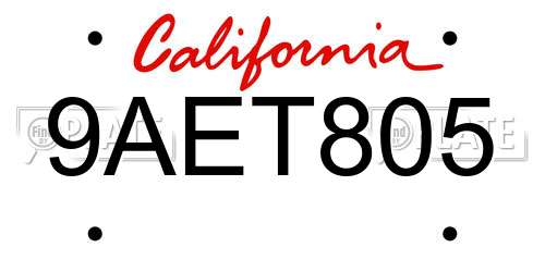 9AET805 California License Plate