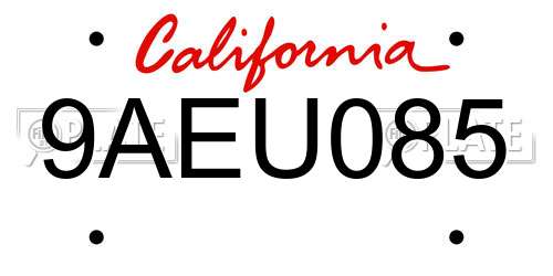 9AEU085 California License Plate