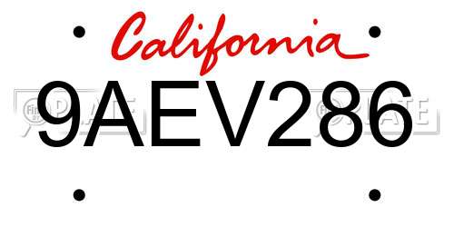 9AEV286 California License Plate