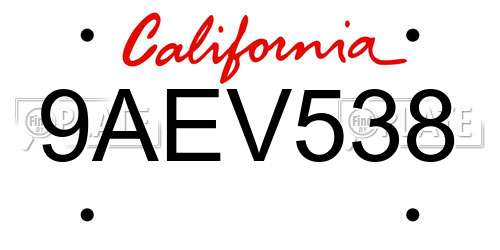9AEV538 California License Plate