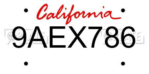9AEX786 California License Plate