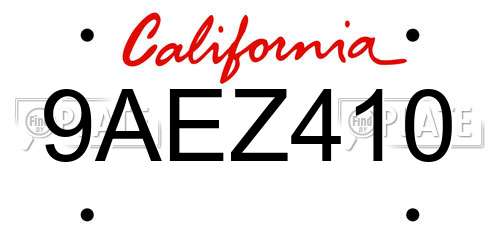 9AEZ410 California License Plate
