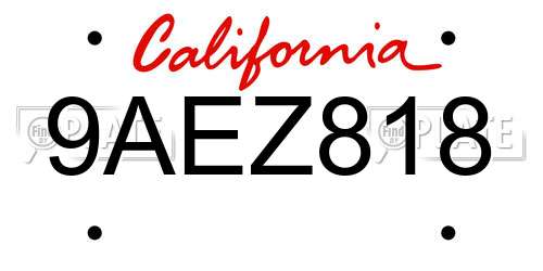 9AEZ818 California License Plate