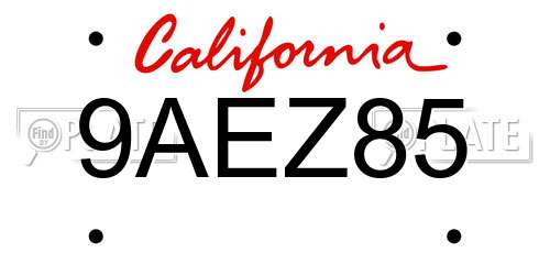 9AEZ85 California License Plate